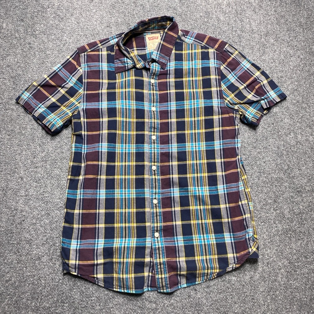 Levi's Shirt Mens Medium Multi-color Plaid Short Sleeve Button Down 100% Cotton‎